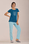 Sweet Moon Knit Cotton Pyjama Set - Skyblue Darkblue — thumbnail 4